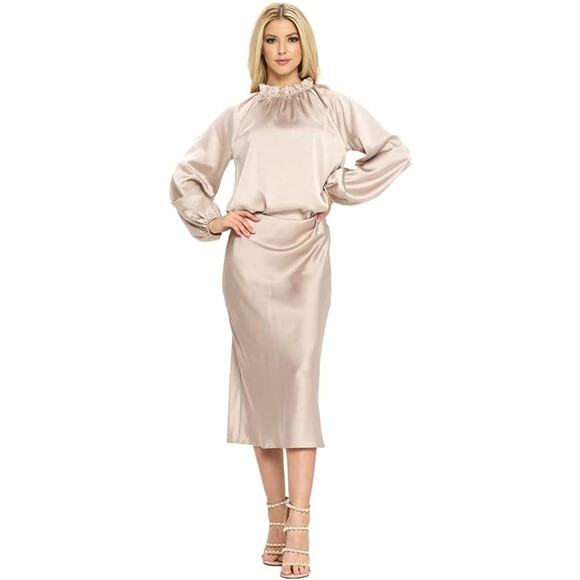 Silky Casual Elastic Satin Midi Skirt Sz S - Picture 2 of 7